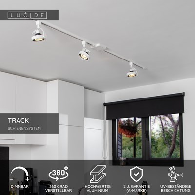 Lucide TRACK DORIAN Schienenstrahler - 1-Phasen Stromschiene / Schienensystem - 1xES111 - Weiß (Verlängerung)